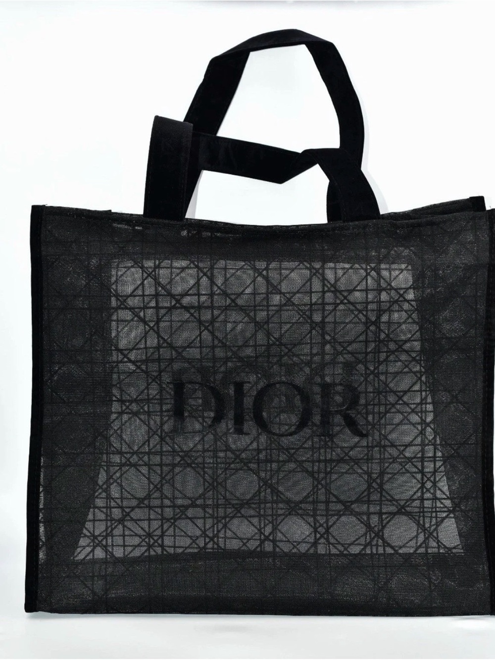 Dior 2pc Travel Set Black Mesh Logo Tote and Zippered Cosmetic Case